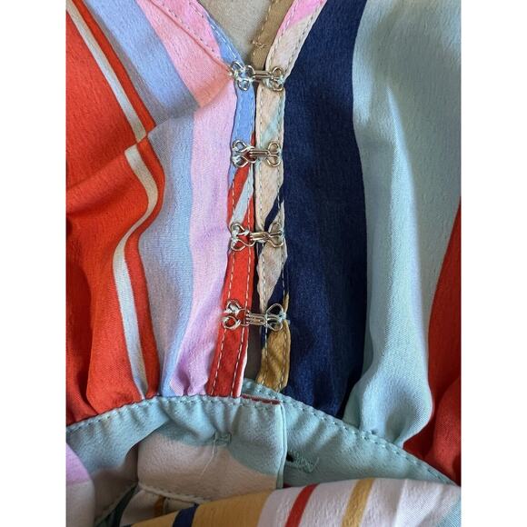 Bibi Women's Junior Dress Size Medium Button Front Multicolor Striped Midi - Picture 7 of 10